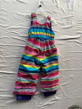 Kids Multicolor Striped Snow Bib - Bright Rainbow